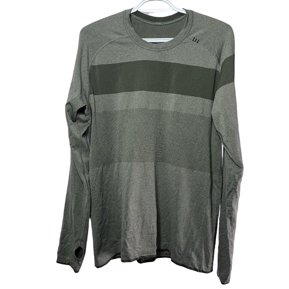 Lululemon Mens L/S. Metal Vent Tech Running Shirt Size M. Green/Gray. EUC